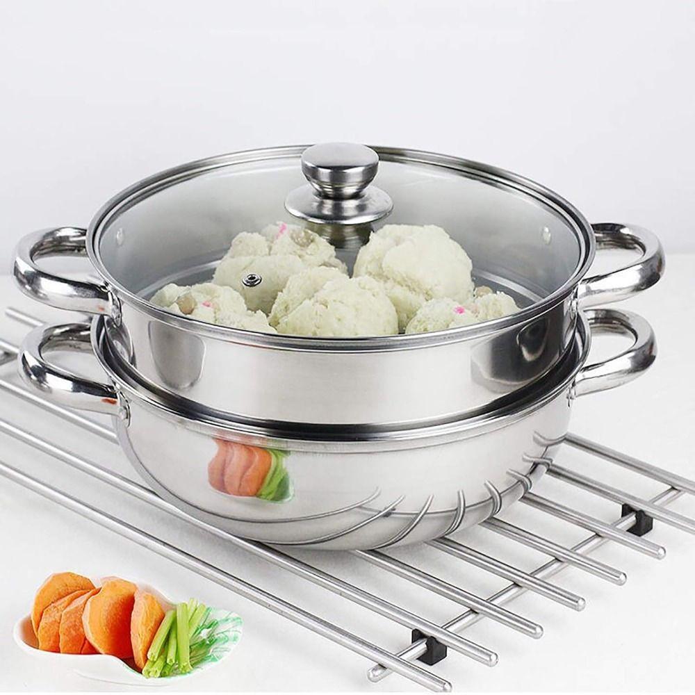 Stainless Steel Vegetable Steamer Pan Set Transparent Double Boilers Steaming Cookware Dumpling