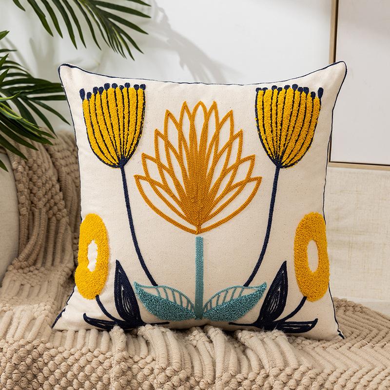 Pack of 2 Embroidered Flower Pillow Cover Boho Throw Pillow Covers 18x18 Inch Pillow Covers Pillow Covers for Couch Sofa Bedroom Living Room