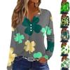 Women's Fashion Casual  Printed V-Neck Long Sleeve Button Down T-Shirt Top