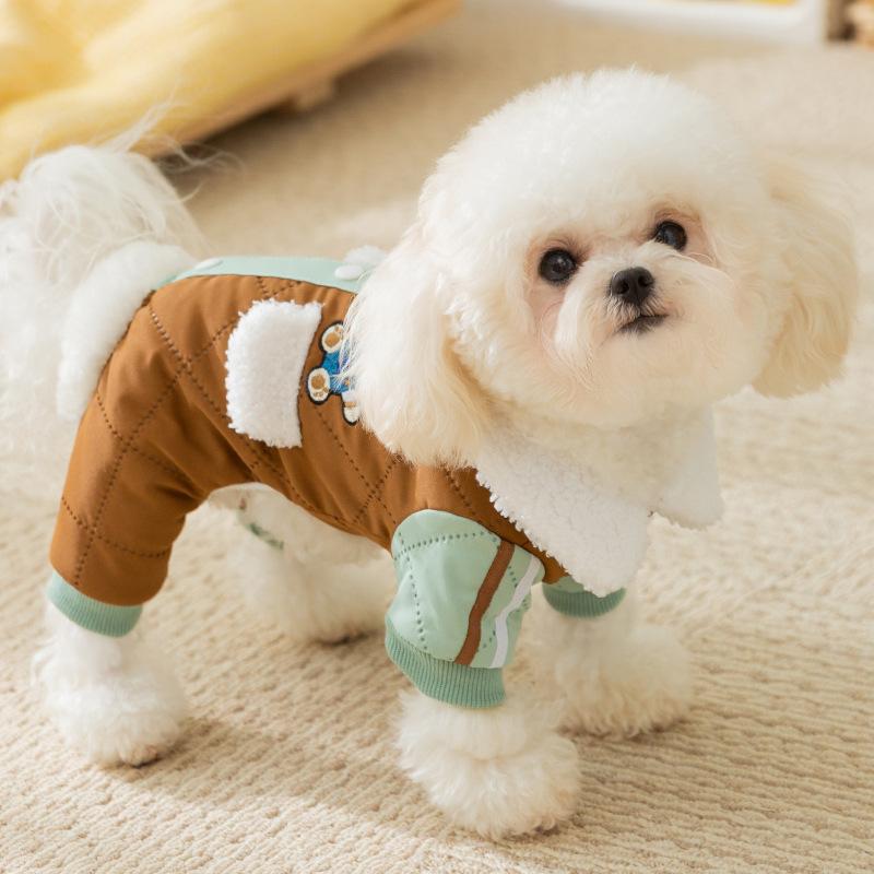 Autumn and Winter Dog Maillard Pocket Patch Traction Four-legged Cotton-padded Coat Medium and Small Dog Cat Warm Pet Clothes