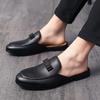 Men Leather Casual Shoes Summer Men Dress Shoes Half Slippers High Quality Simplicity Black Loafers Men Mules Lightweight Flats