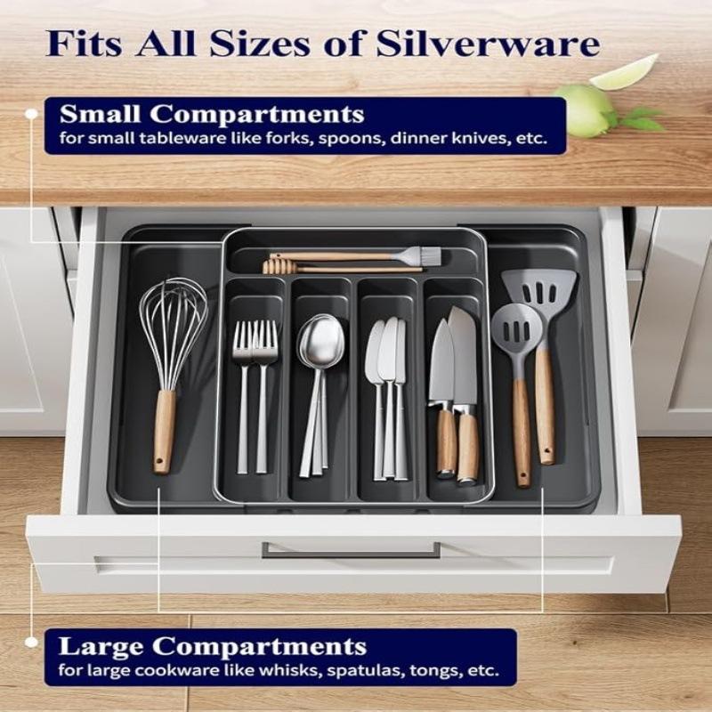 Expandable Adjustable Kitchen Utensil Drawer Organizer BPA Free Plastic Cutlery Holder for Spoons Forks Daily Tableware Storage