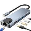 Док-станция 5-в-1 Type-C: Сетевой порт 100 Мбит/с, USB 3.0 концентратор, Конвертер для трансляции 4K HD на экран