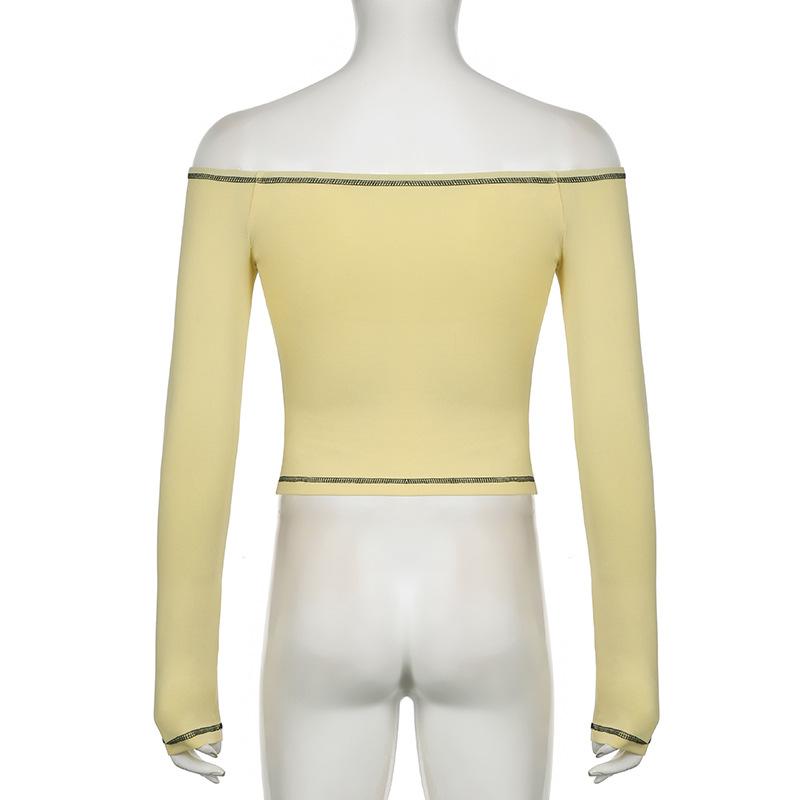 Европейский и американский осенне-зимний женский сексуальный топ-футболка с открытым плечом и принтом букв