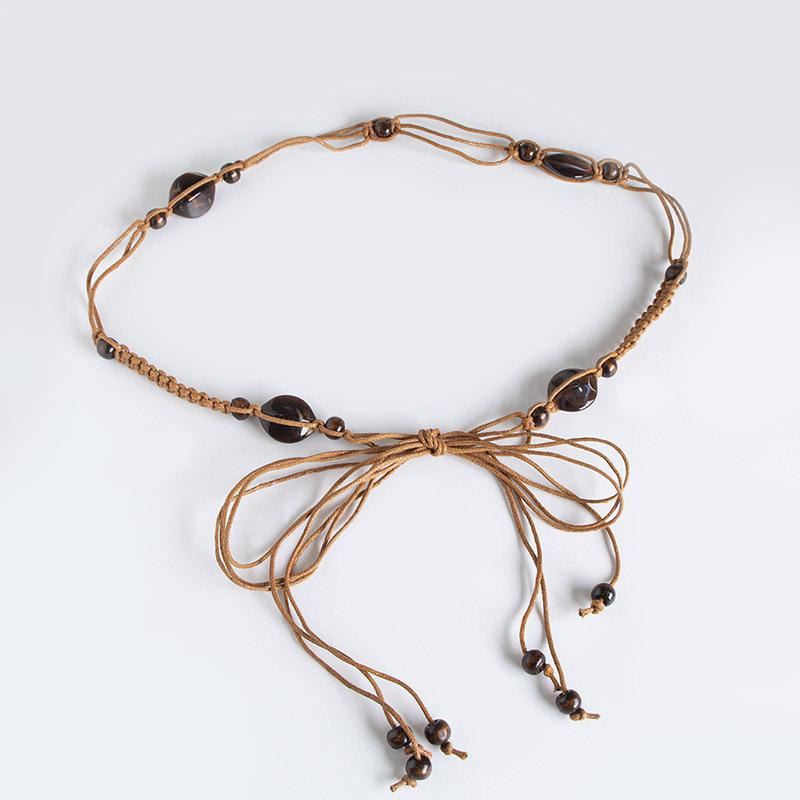 Богемный пояс, Пояс в этническом стиле, Плетеный пояс, Тонкий пояс с деревянными бусинами, Пояс-веревка в повседневном отпускном стиле, Женский пояс