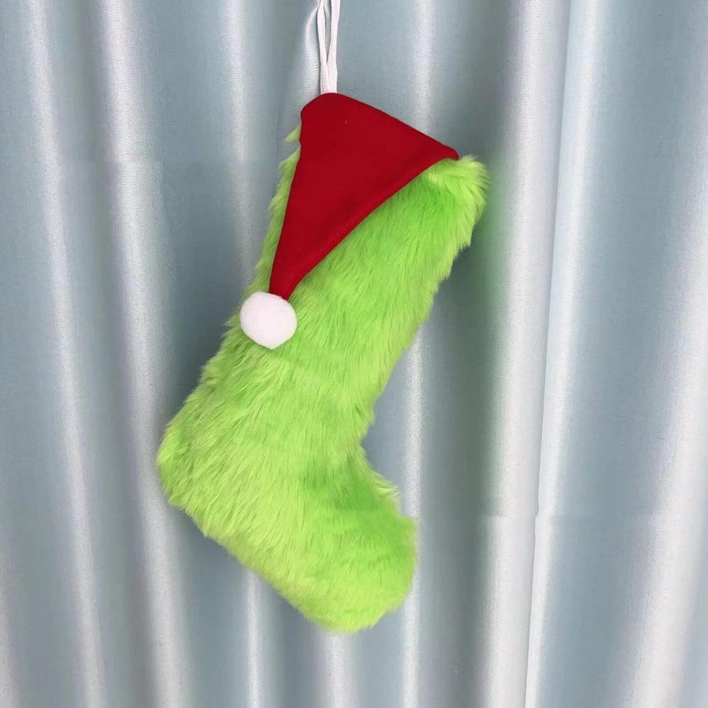 Зеленый искусственный рождественский чулок Рождественское украшение