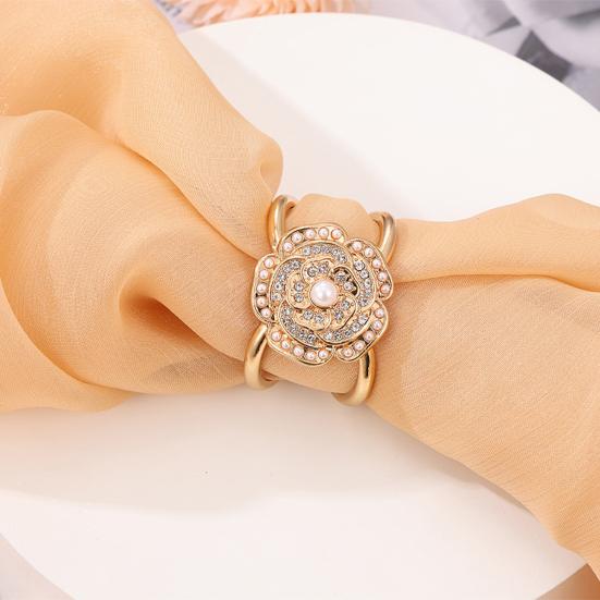 Flower Scarf Ring Clip for Women Rhinestone Floral Belt Scarf Buckle Faux Pearl