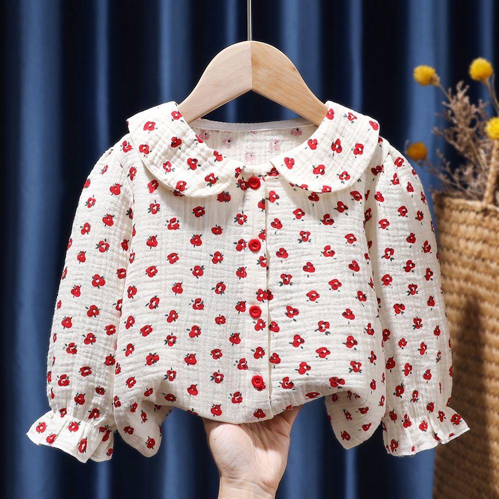 Рубашка с длинными рукавами для маленьких девочек, топ с цветочной вышивкой и лацканами, детская одежда