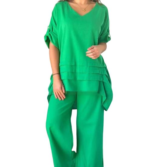 2 шт./комплект женский повседневный наряд с круглым вырезом и рукавом 3/4 средней длины топы с эластичной талией широкие длинные брюки комплект однотонная домашняя одежда