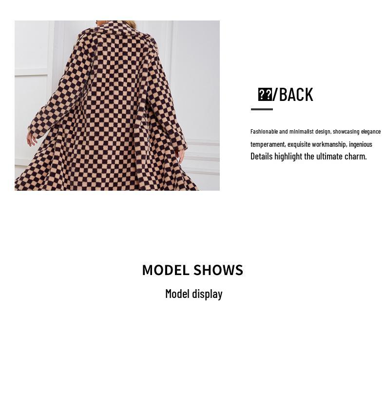 2022 Новое женское пальто средней длины в клетку из искусственного меха