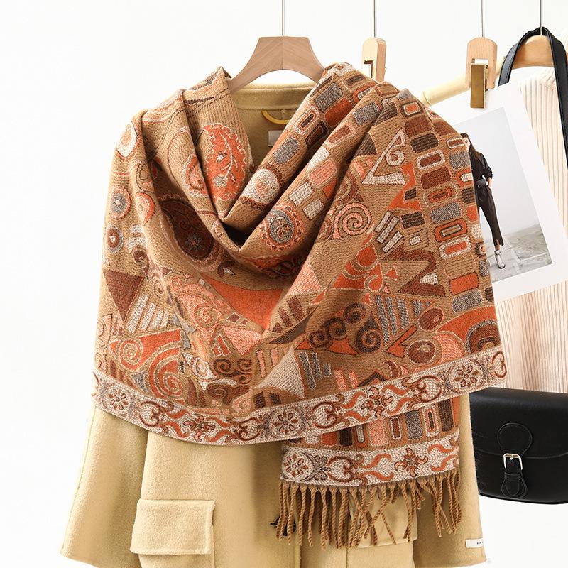 Jacquard Scarf Women's Winter Thickened Warm Ethnic Style Shawl High End New Imitation Cashmere Scarf