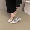 Fashion 2025 Summer Women's Shoes Beige High Heels Sandals Ladies Pointed Pumps Sweet Latest Closed 12cm African Toe Brief Retro Spring
