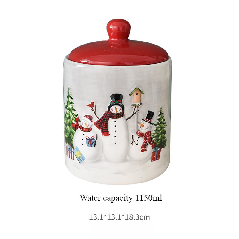 Christmas Ceramic Storage Jar with Lid Nordic Snowman Grain Nut Snacks Candy Coffee Bean Food Container Creative Christmas Gift