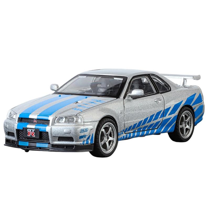 1/32 Nissan GTR R34 Skyline Суперкар Сплав Металл Литье под давлением Модель Автомобиля Звук и Свет Праздничный Подарок Парню Коллекция Хобби Украшения