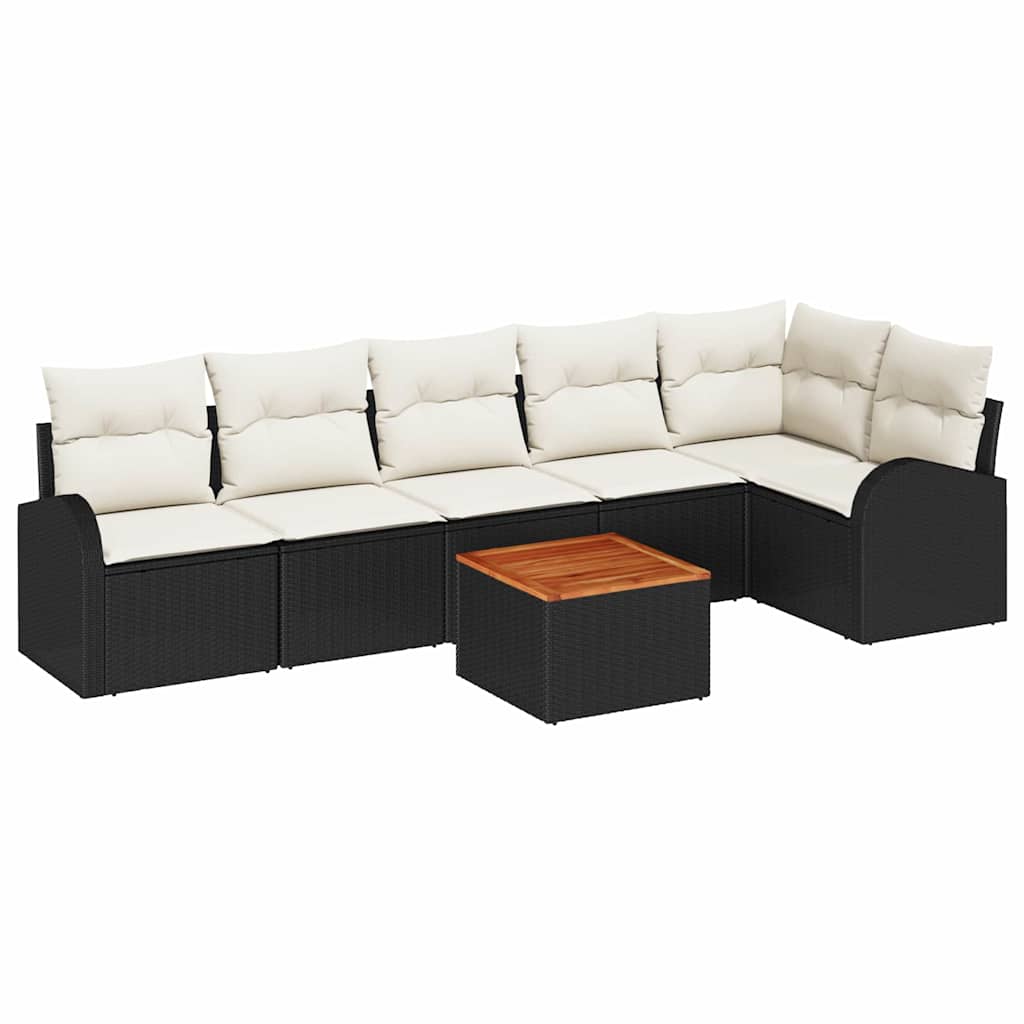 Garden Sofa Set with Storage 7 pcs Black and Cream Poly Rattan