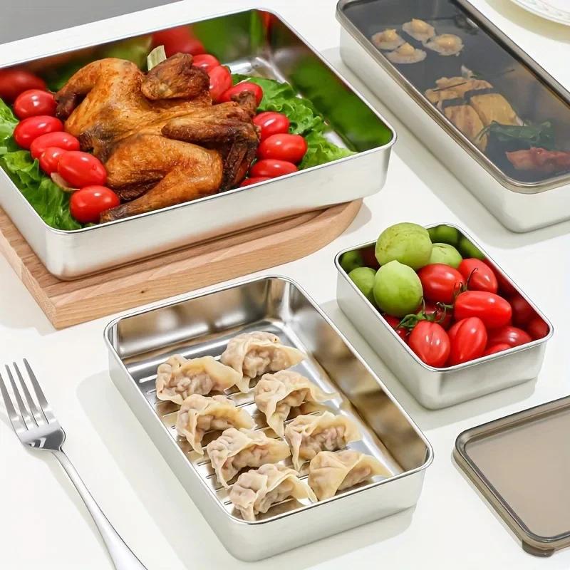 Refrigerator Organizer Stainless Steel Meat Bacon Container Fridge Organizer Food Storage Container Freezer Kitchen Organizer