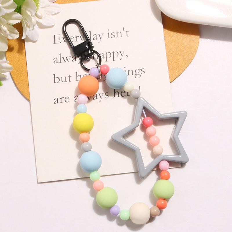 Colored Hollow Out Five-Pointed Star Keychain Pendant Dopamine Colorful Style Beaded Chain Earphone Case Keychain Accessories