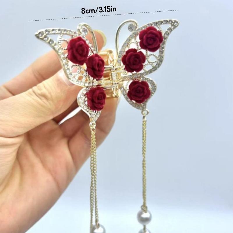 Красная роза заколка для волос бабочка заколка для волос когти женская шпилька кисточка таблетка головка конский хвост пряжка заколка аксессуары для волос