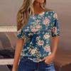 Женская плиссированная футболка с круглым вырезом и цветочным принтом, короткий рукав, топ с разрезом по низу