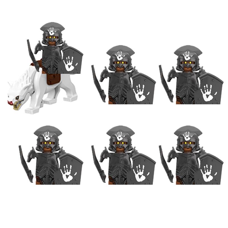 MOC Medieval Military Building Blocks Elven Warrior Orc Rohan Gondor Knight Character Set Animal Army Weapon Bow Crossbow Toy