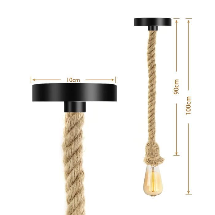 Lustre Suspension - talifoca - Vintage - Corde de Chanvre - E27 - 60W - Intérieur