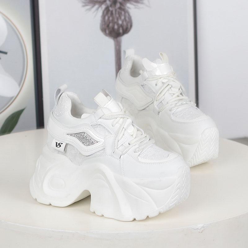 Мода НОВЫЕ Женские Повседневные Кроссовки на Платформе 12 см Высокий Каблук Зимняя Спортивная Кожаная Обувь Блестящие Кроссовки Массивные Ботинки Zapatillas Mujer