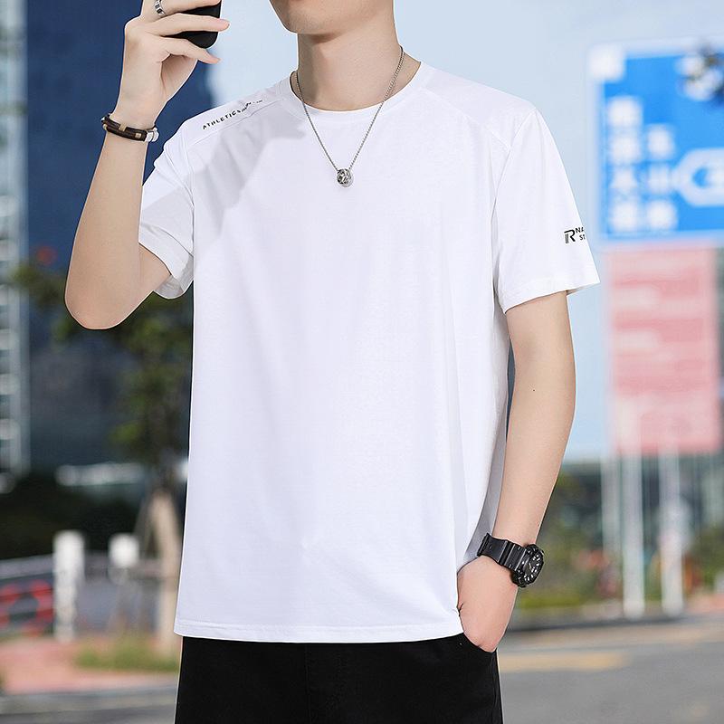 Мужская футболка из ледяного шелка с короткими рукавами, летняя свободная тонкая быстросохнущая повседневная спортивная летняя футболка с круглым вырезом