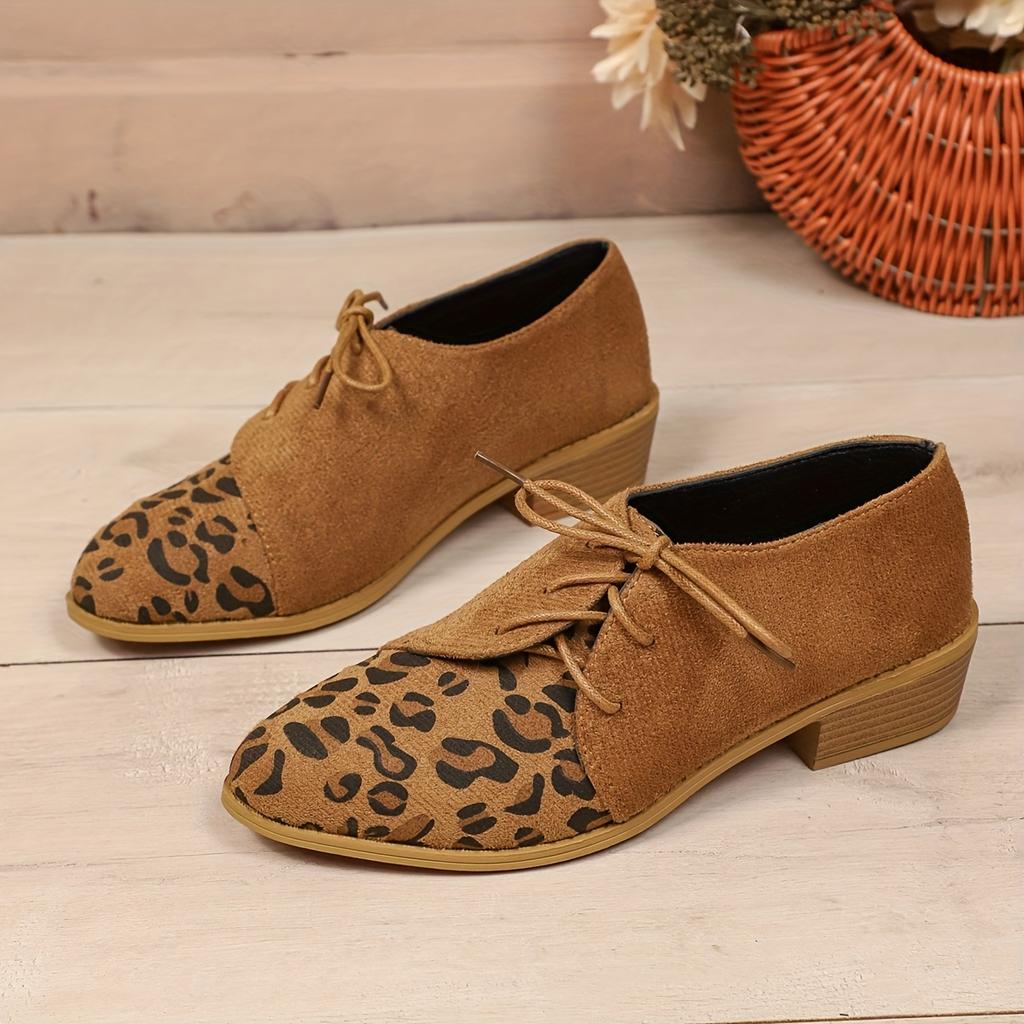 Leopard Print Shoes - Brown Black Animal Pattern Round Toe with Lace-Up Closure Non-Slip Rubber Sole - All-Season Formal Casual Footwear for Everyday
