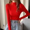 Women Spring Autumn Winter Half Turtleneck Pullovers Sweaters Jumper Primer Shirt Long Sleeve Short Slim-fit Tight Chic Solid One Size