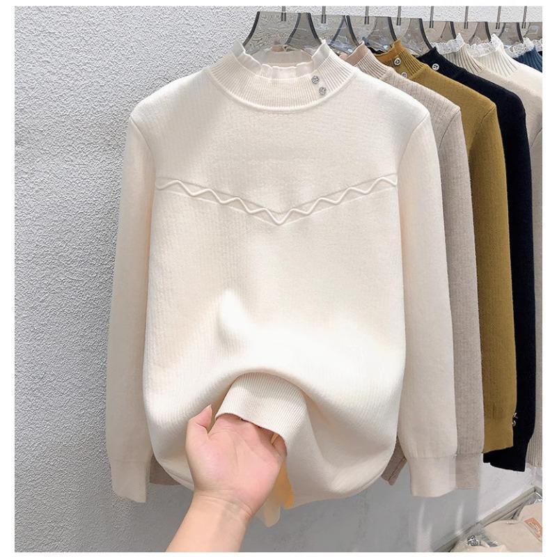 Женский свитер Осень/Зима Плюшевый Теплый Свитер Стильный Повседневный Полувысокий Воротник Вязаный Свитер