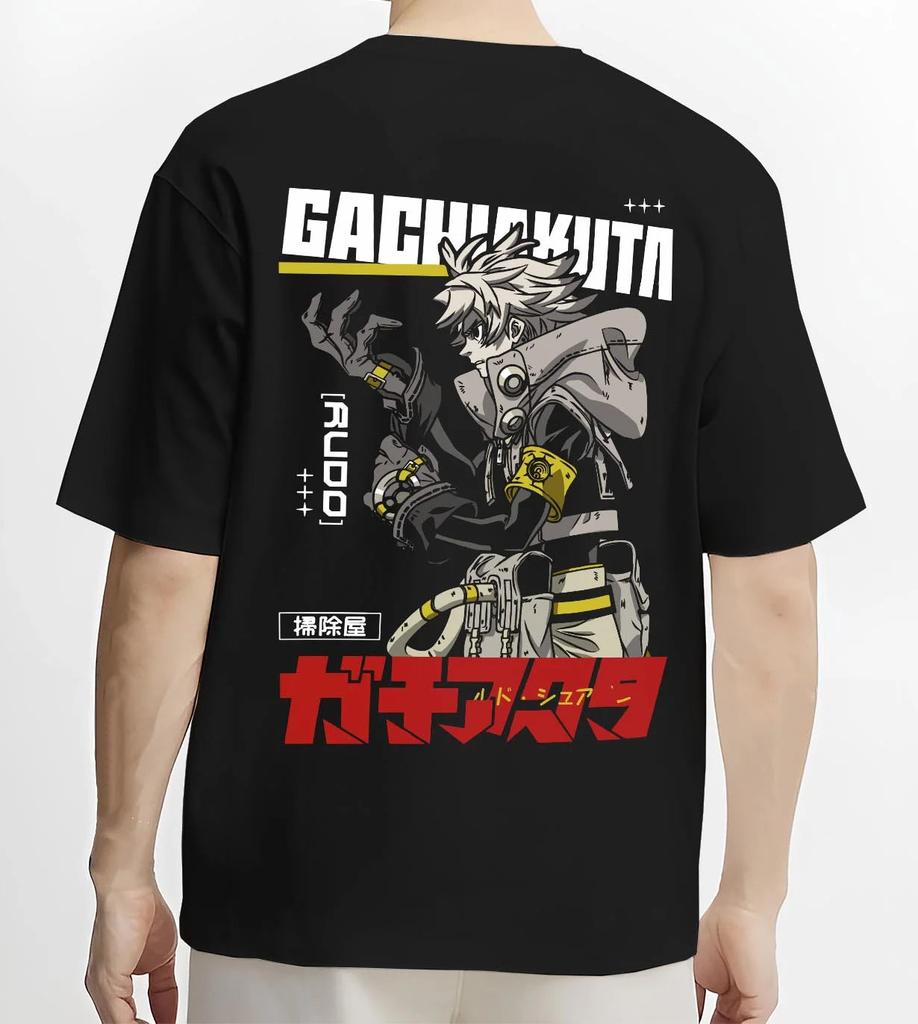 Мужская футболка Gachiakuta с принтом на спине Хлопок Мужская Оверсайз Хип-хоп Аниме С коротким рукавом Уличная одежда Мужская одежда Высокое качество Короткие рукава