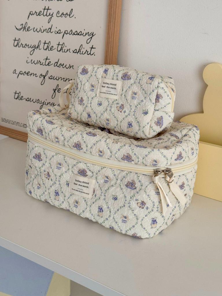 Purple Rabbit Lace Makeup Bag - Cute Cartoon Print, Fresh Style, Compact Storage Wash Bag