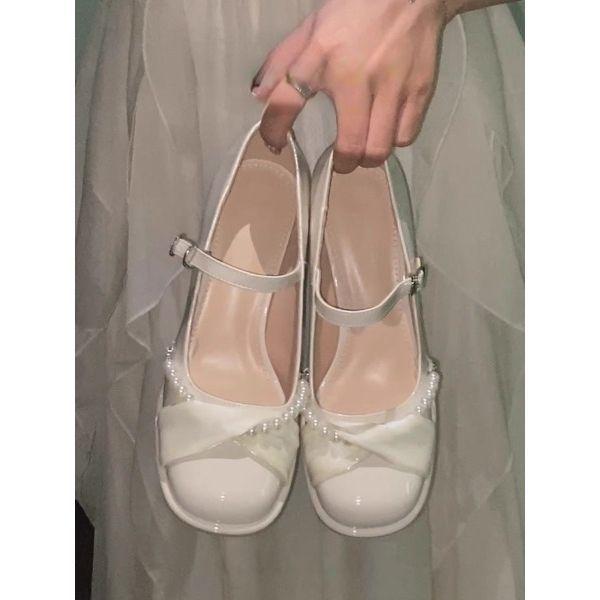 Waterproof Table with Thick Heels High Heels 2025 Spring Mary Jane Shoes Bridesmaid Shoes Comfortable Shallow Mouth Pearl Single Shoes