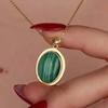 Malachite Oval Gemstone Necklace, Solid 925 Sterling Silver, Yellow Gold Necklace, Handmade Jewelry, Designer Necklace