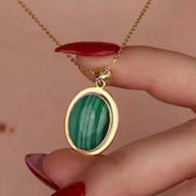 Ожерелье из малахитового овального драгоценного камня, твердое серебро 925 пробы, ожерелье из желтого золота, ювелирные изделия ручной работы, дизайнерское ожерелье