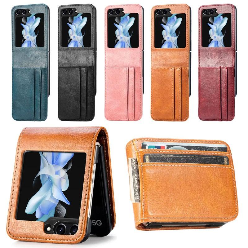 Multi Card Slots Wallet Phone Case for Samsung Galaxy Z Flip 6 5 4 3 5G Flip Leather Protection Phone Bag Cover Z Flip6 Flip5 Flip4 Flip3