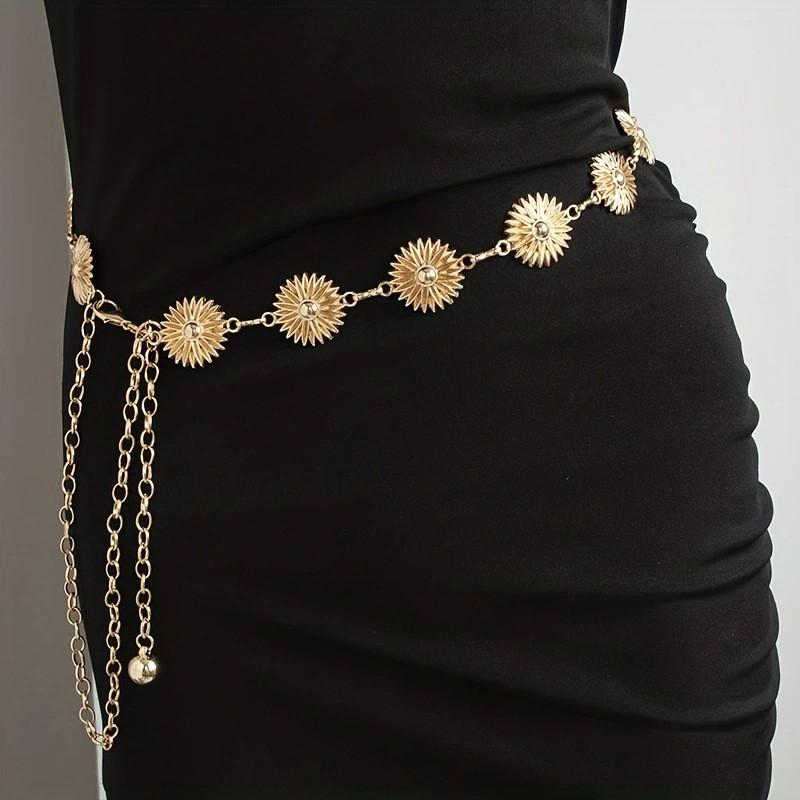 Daisy Metal Decorated Flower Carved Waist Chain Women Fashion Waist Jewelry