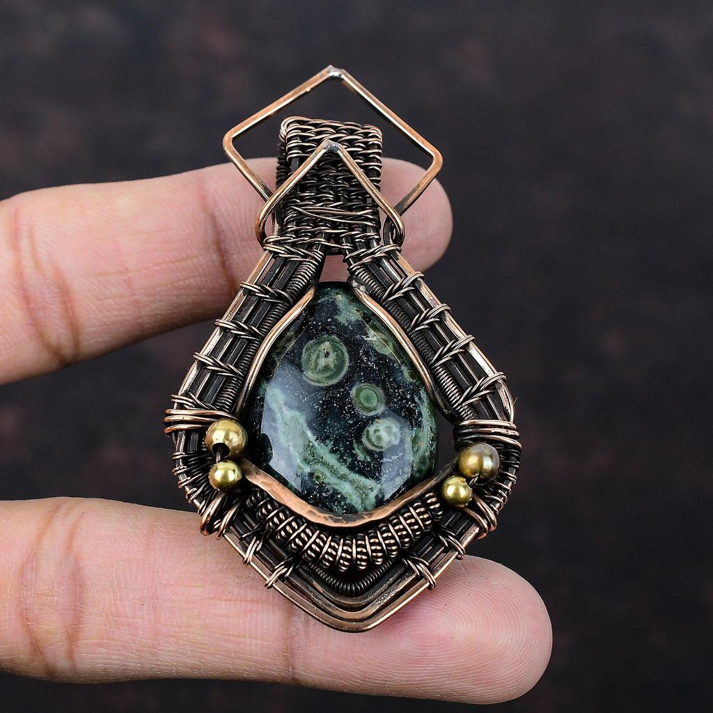 Kambaba Jasper Gemstone Pendant Copper Wire Wrapped Jewelry Elegant Pendant Handmade Wire Wrapped Pendant Dainty Copper Pendant Gift For Mom