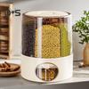 Sealed Dry Grain Bucket Dispenser Large Capacity 6 Compartments Transparent 360-Degree Rotatable Rice Dispenser Grain Bucket