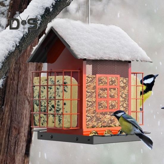 Birds Feeder for Outdoors Hanging Metal Mix Seeds Feeder with Double Suet Cage Outside Wild Birds Feeder for Garden Backyard Decor