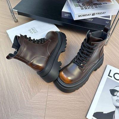 Тонкие ботинки Мартин женские в британском стиле 2025 осень и зима новые на толстой подошве с увеличением роста одинарные ботинки с высоким голенищем универсальные короткие ботинки повседневные