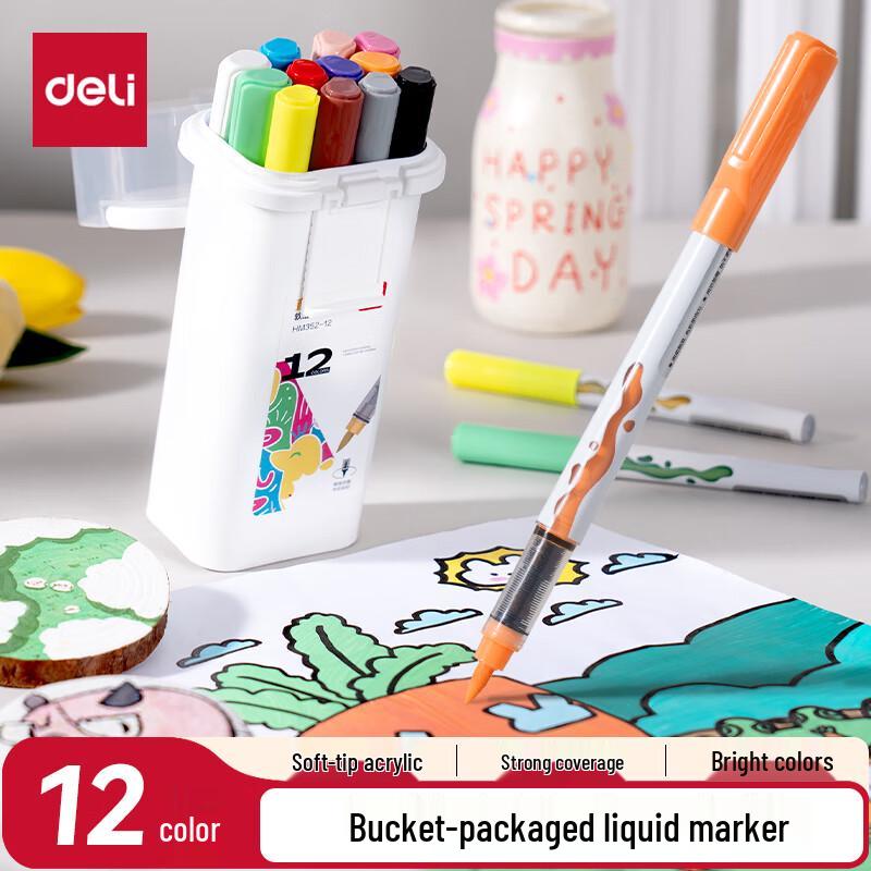 Deli Soft-Tip Liquid Acrylic Marker Set