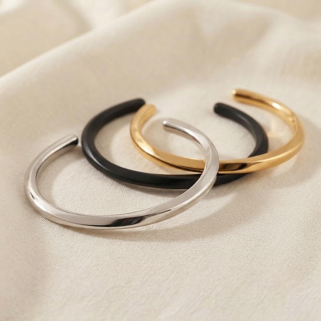 Premium Trendy Geometric Curve Stainless Steel Bangle Elegant Accessory Perfect for Parties Trendy Certified Bracelet