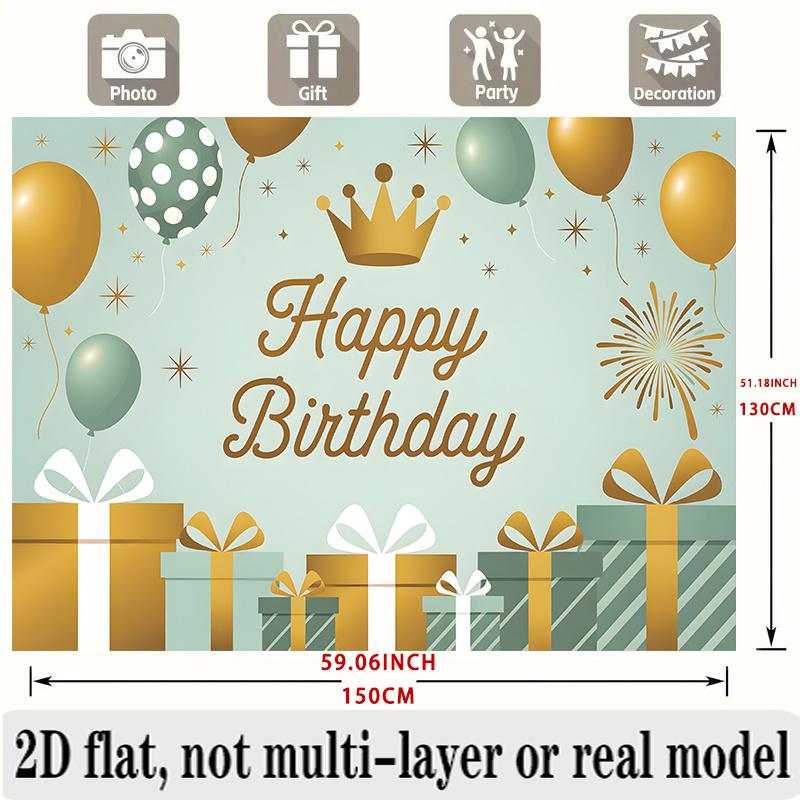 Golden Crown Birthday Banner, Fiber Background Cloth Wall Decor for Party