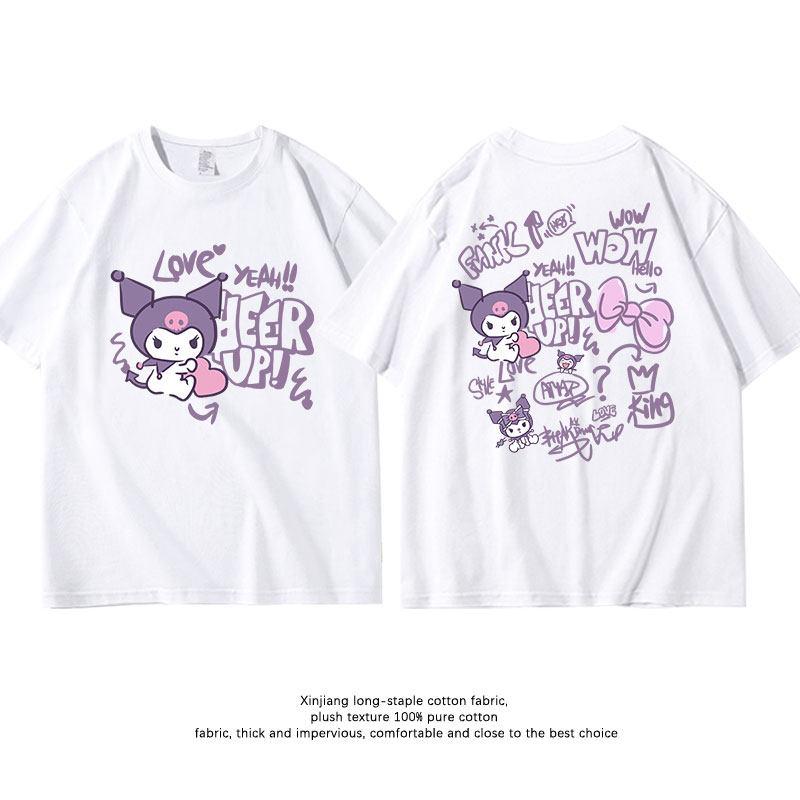 Kuromi Fashion Trendy Brand Childrens Tshirt Retro Design Cartoon Printed Parent Child Clothing New Casual Short Sleeve