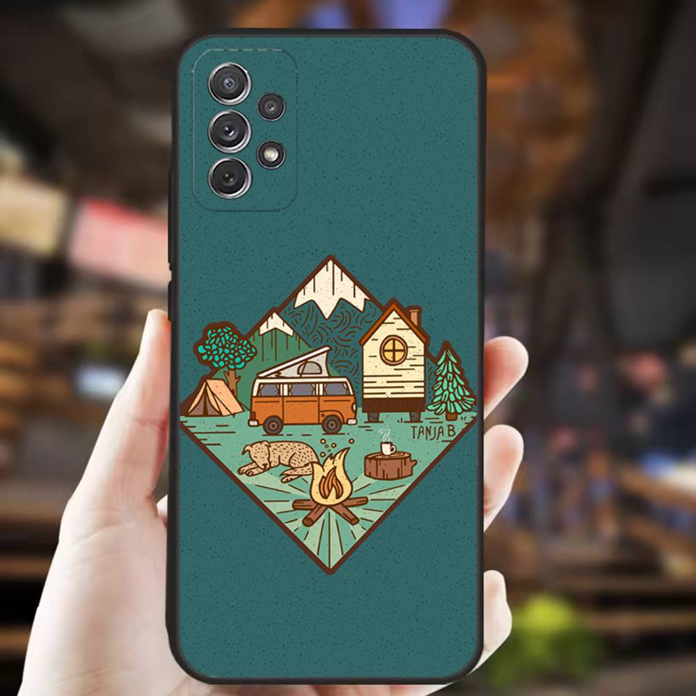 Чехол для телефона с рисунком природы для кемпинга на открытом воздухе Для Samsung S25, S24, S21, S22, S23, S30, Ultra, S20, Plus, Fe, Lite, Note, 10, 9, 5G Черный Чехол
