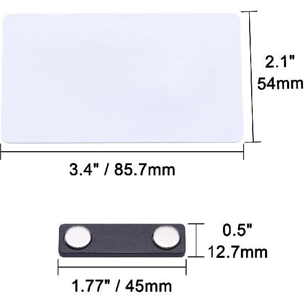 DIY Name Badges, Wisdompro 10 Set White Printable Blank PVC Badges (3.38 x 2.13 Inch) with Magnetic Name Tag for Jacket, Lapel,or Shirt - No Holes in