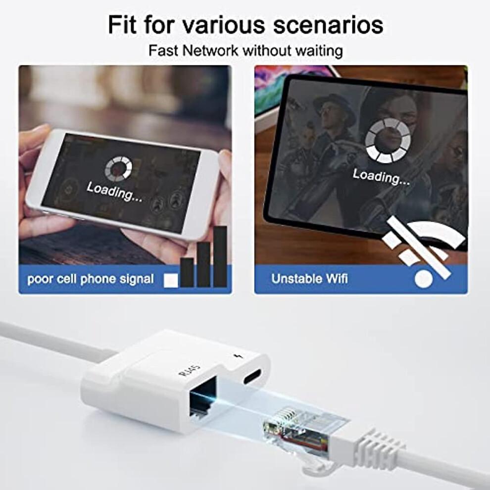 Lightning To Ethernet Adapter 2 In 1 Lightning To Rj45 Lan Network Adapter with Charging Port for Iphone Ipad Network Converter