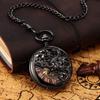 Механические карманные часы TREEWETO с драконом и скелетоном на цепочке с ручным заводом, двухсторонней крышкой, водяными знаками,