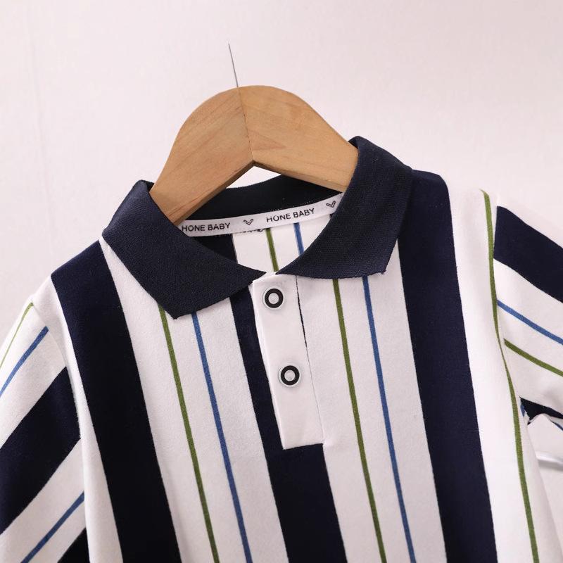 Костюм для мальчиков 0-5 лет Детская рубашка-поло в полоску с короткими рукавами Повседневная и модная Комплект из двух предметов Детская одежда